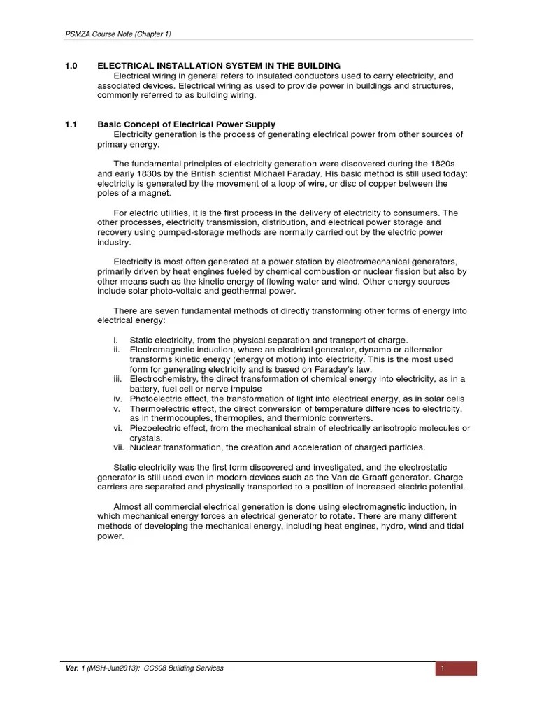 Electrical Installation System In The Building | PDF