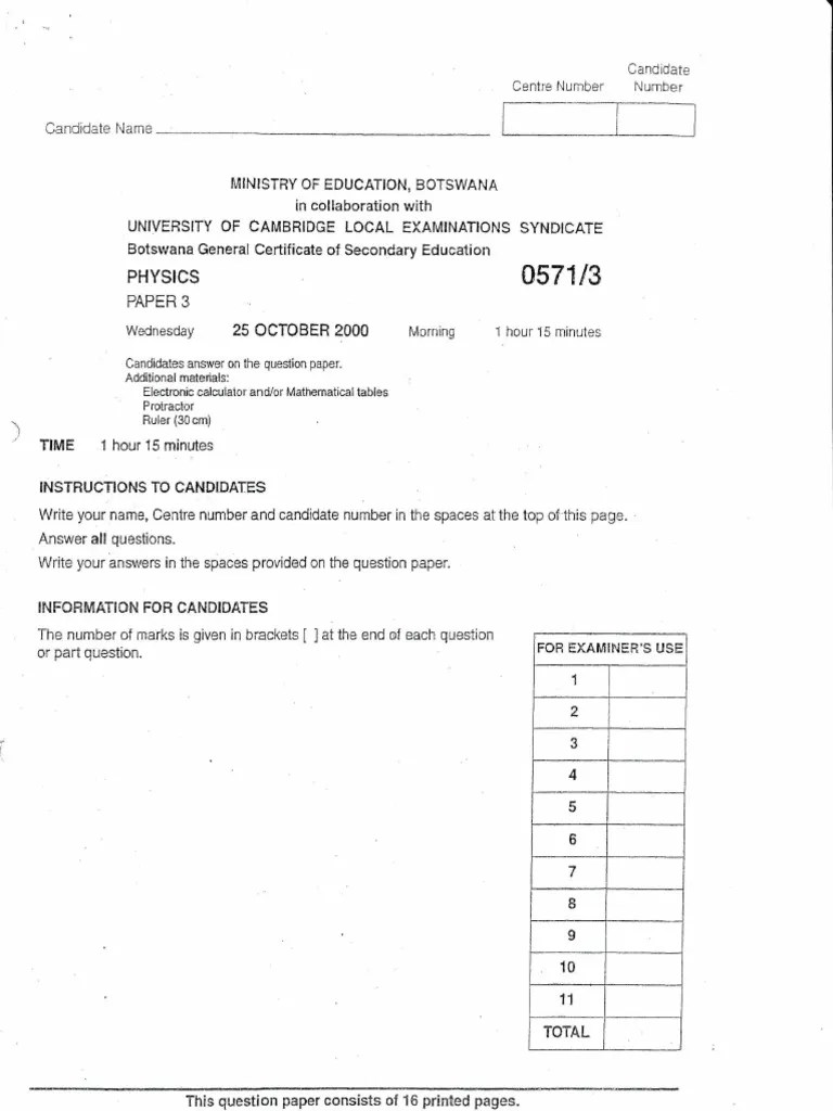 Bgcse Physics Paper 3 2000 | PDF | Physical Sciences | Metrology