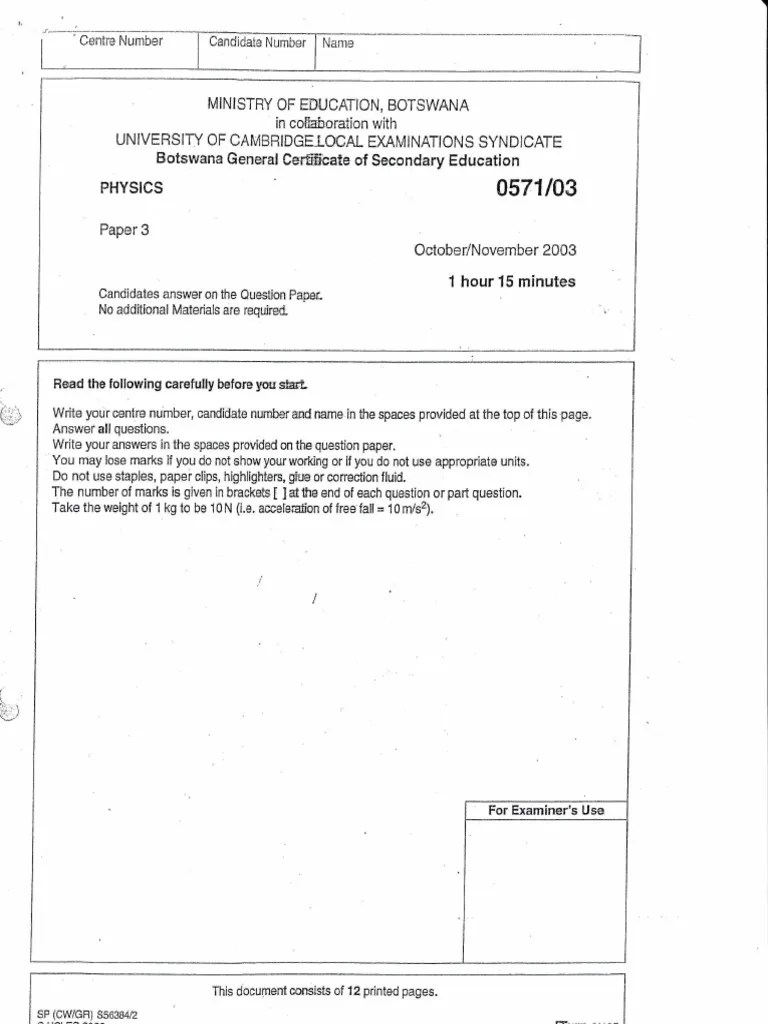 Bgcse Physics Paper 3 2003 | PDF | Materials Science | Electricity