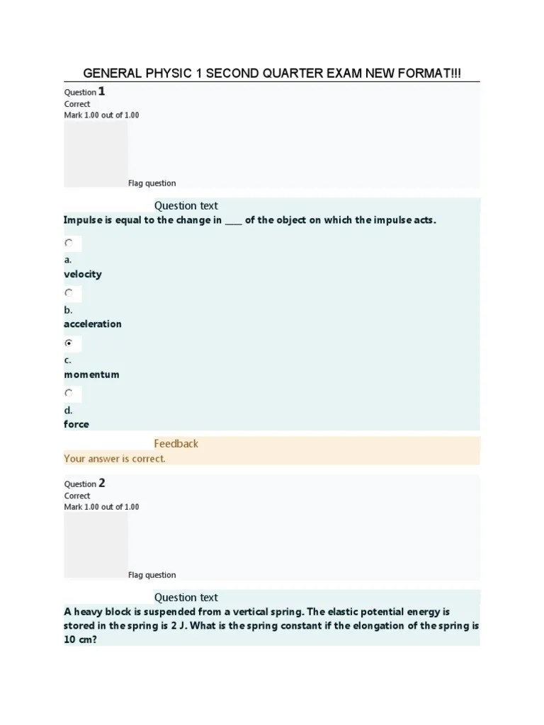 General Physic 1 Second Quarter Exam New Format 1 | PDF | Momentum ...
