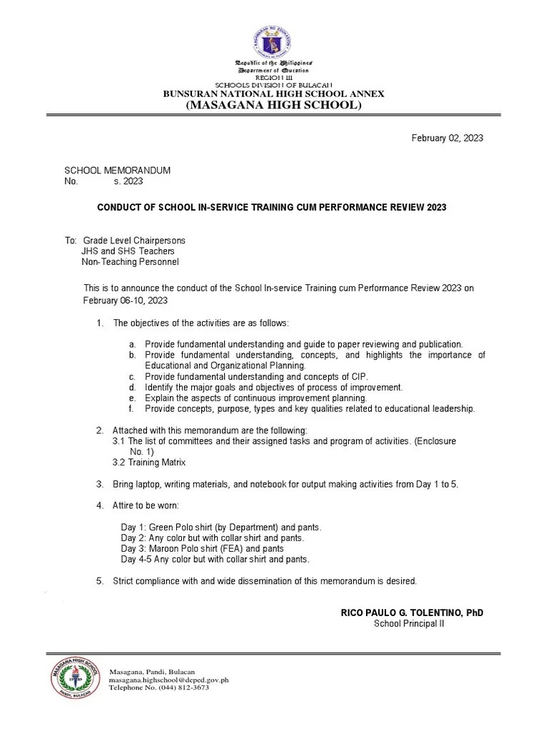 School Memo INSET-2023 | PDF