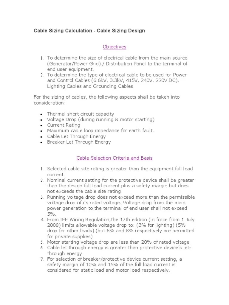 Cable Sizing Calculation | PDF | Electric Motor | Mains Electricity