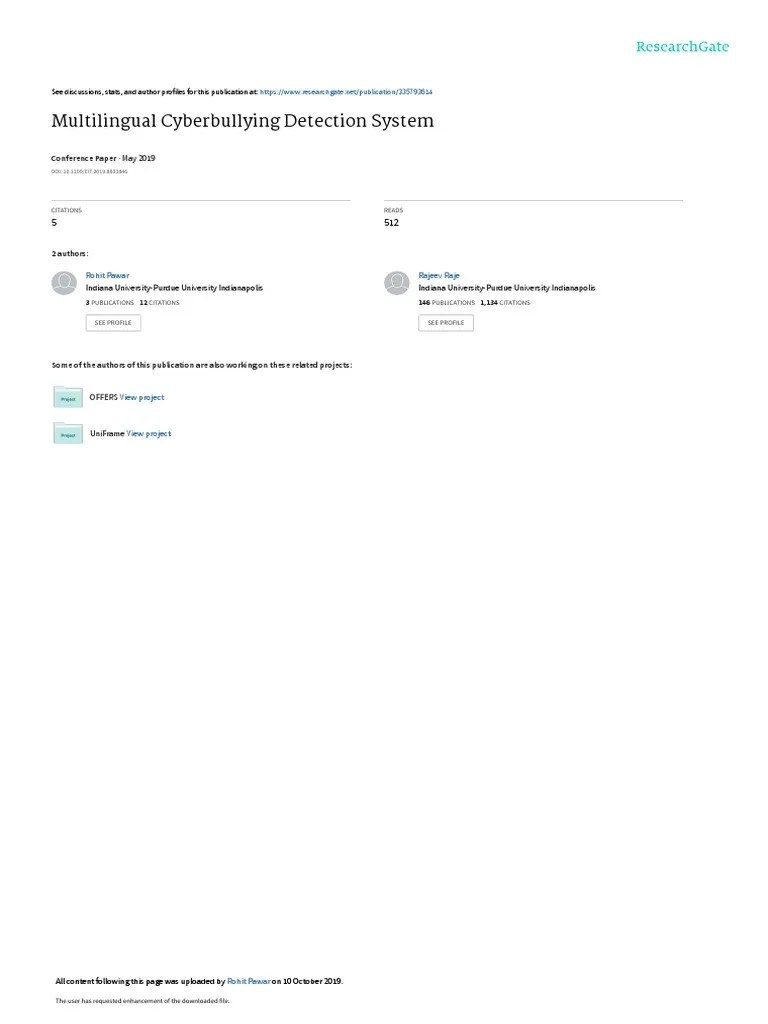 Multilingual Cyberbullying Detection System-2019 | PDF | Cyberbullying ...