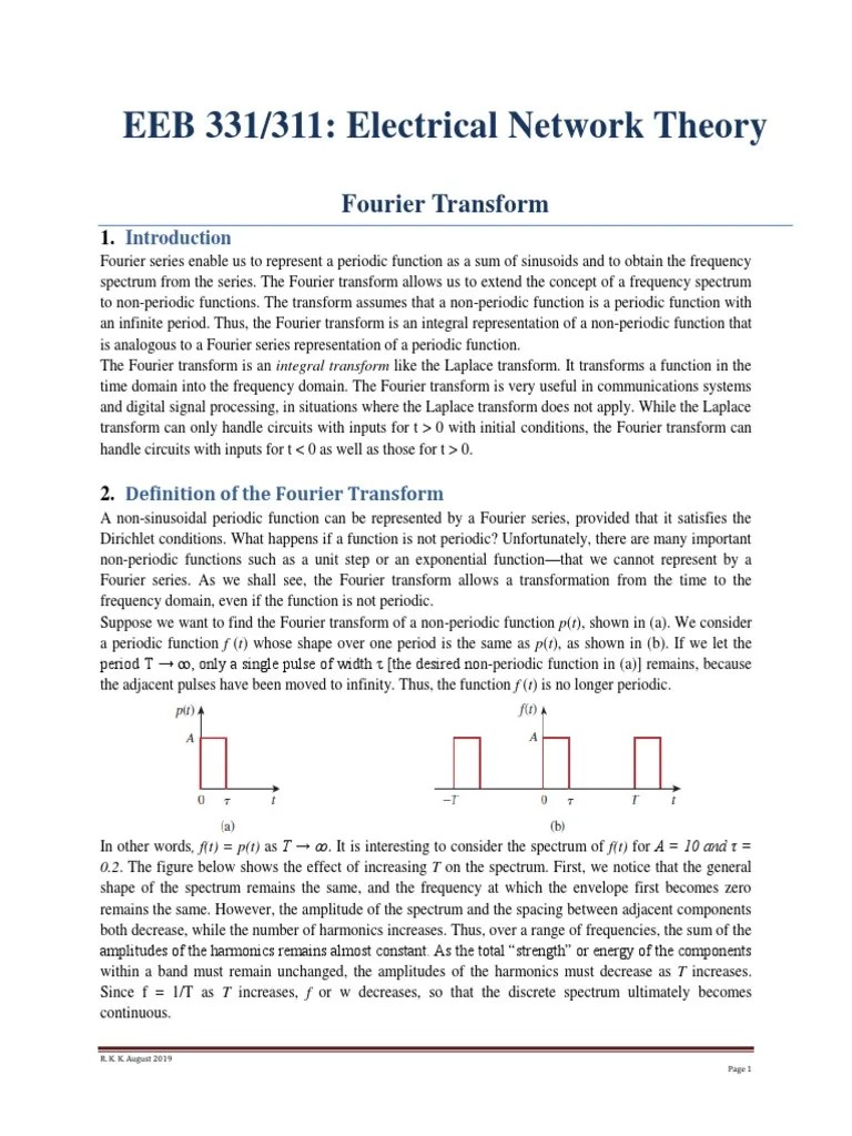 EEB 331 Lecture Notes-Fourier Transform | PDF | Fourier Transform | Electrical Impedance