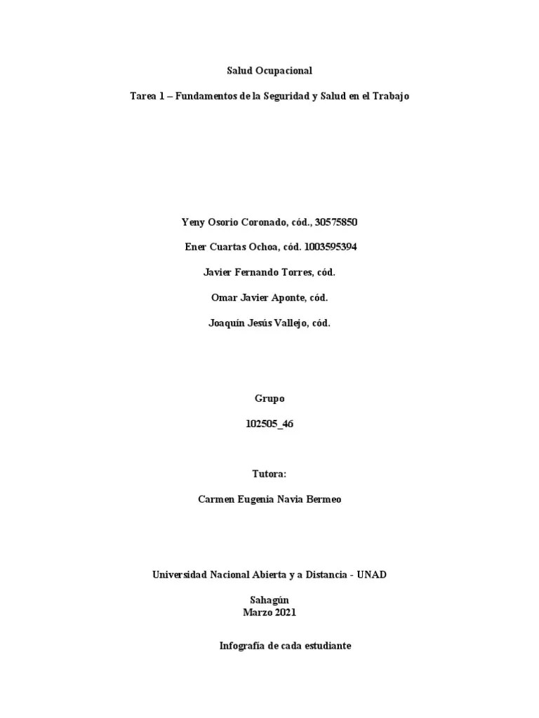 Tarea 1 - Unidad 1 Fundamentos De La Seguridad Y Salud En El Trabajo, Colaborativo | PDF ...