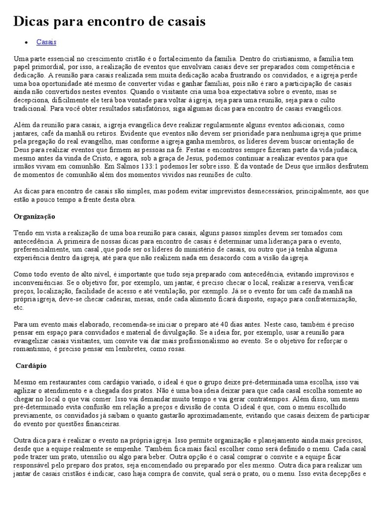 Dicas Para Encontro De Casais | PDF | Liderança | Oração
