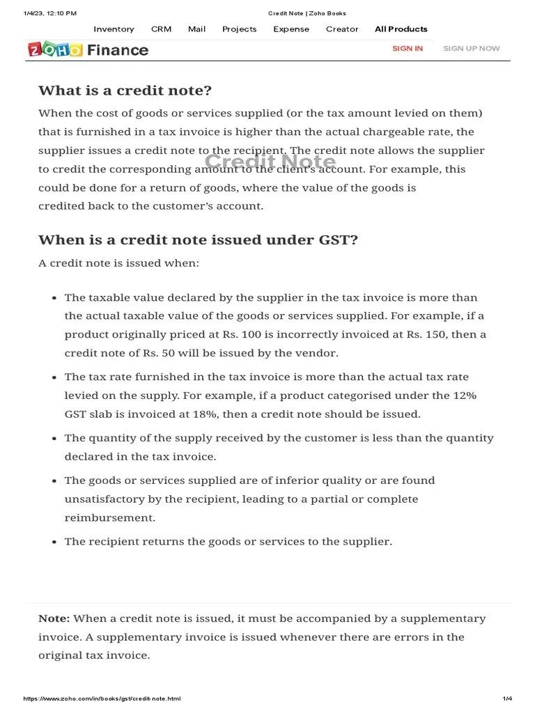 Credit Note - Zoho Books | PDF | Value Added Tax | Invoice