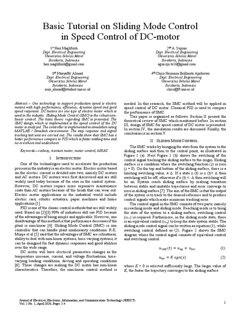 Basic Tutorial On Sliding Mode Control I | PDF | Control Theory | Electric Motor