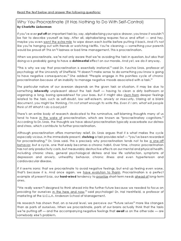 Procrastination Students Handout | PDF | Professional Skills | Procrastination