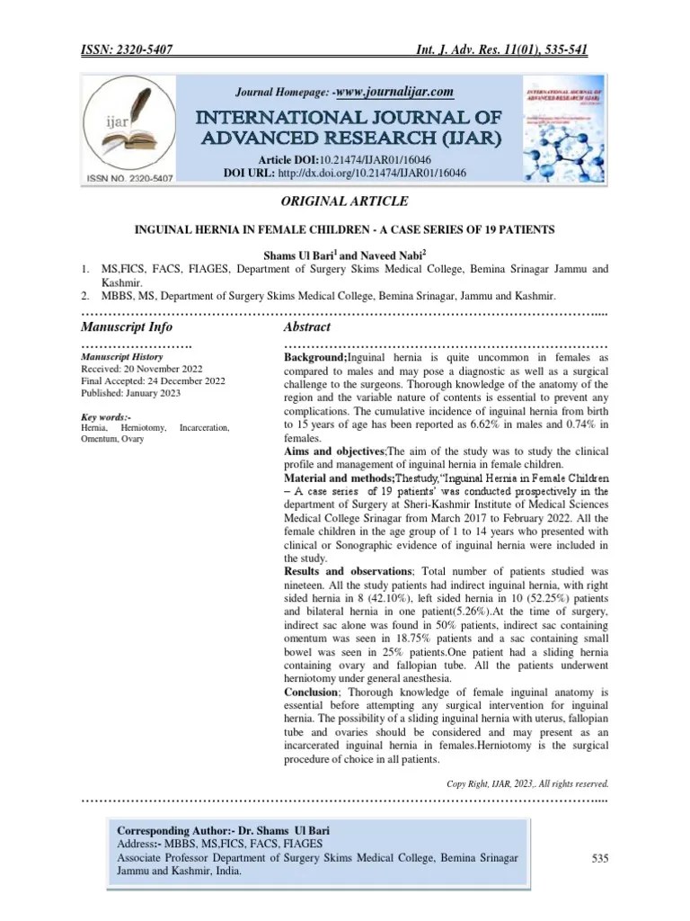 Inguinal Hernia In Female Children - A Case Series Of 19 Patients ...