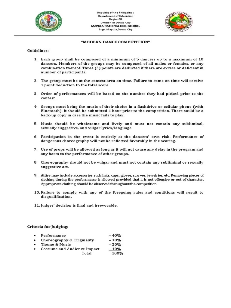 MODERN DANCE COMPETITION - Guidelines | PDF | Performing Arts