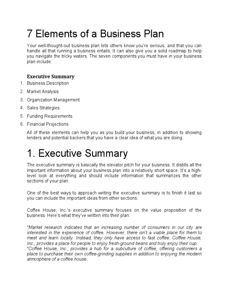 7 Elements Of A Business Plan | PDF | Marketing | Private Sector