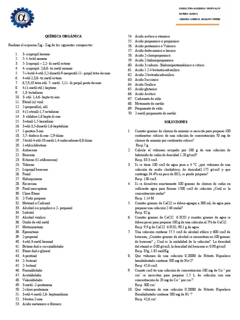 Química Orgánica Y Soluciones | PDF | Etanol | Ácido Clorhídrico