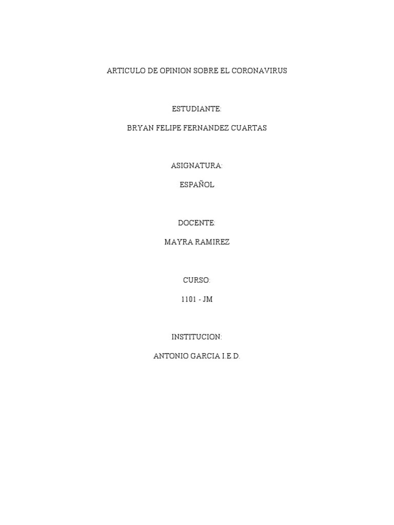 Articulo De Opinion Sobre El Coronavirus | PDF | Pensamiento | Verdad
