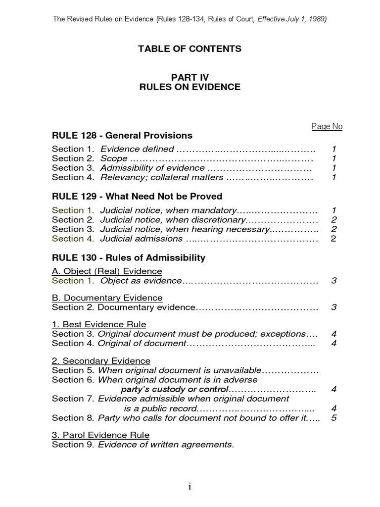 Revised Rules On Evidence (Rules 128-134 | PDF | Evidence (Law) | Witness