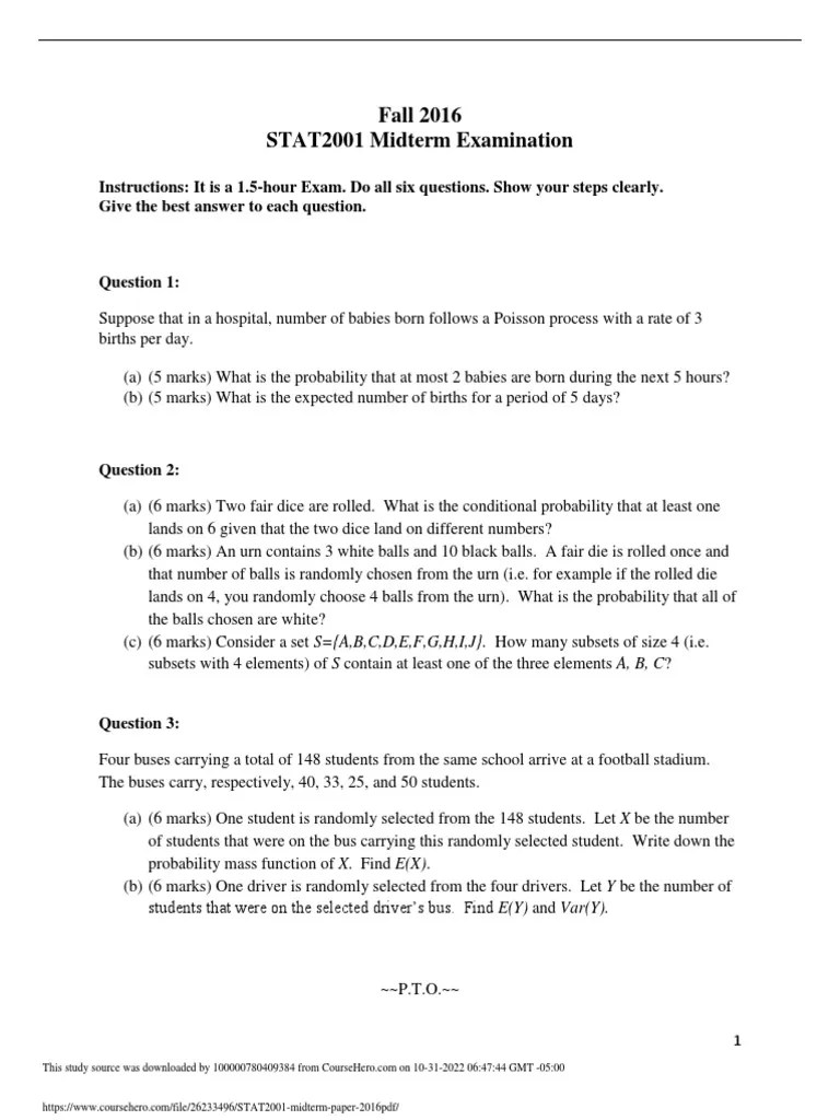 2016 Midterm | Descargar Gratis PDF | Probability Distribution | Probability And Statistics