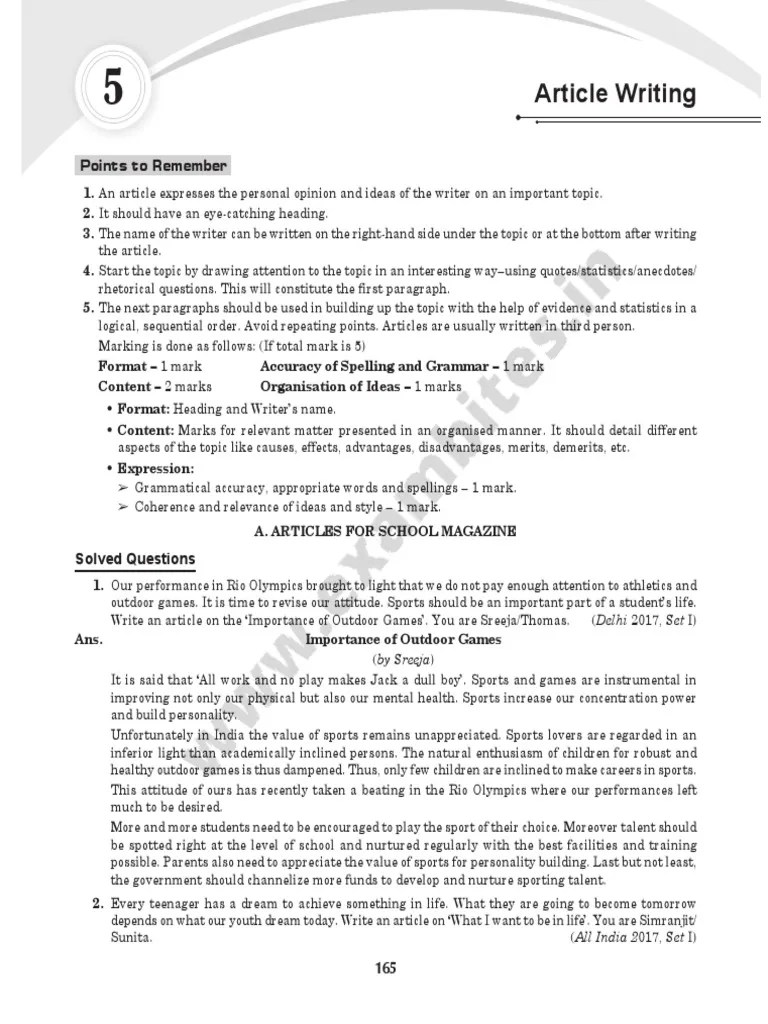 Article Writing Class 12th 2023 | PDF