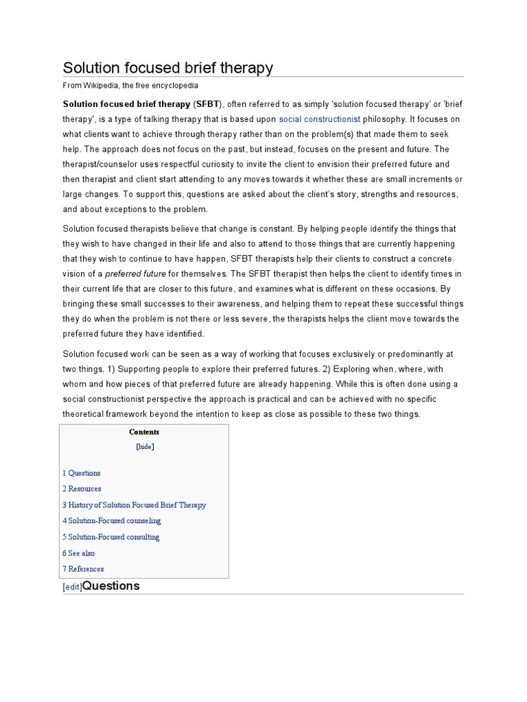 Solution Focused Brief Therapy | PDF | Psychotherapy | Medical Treatments