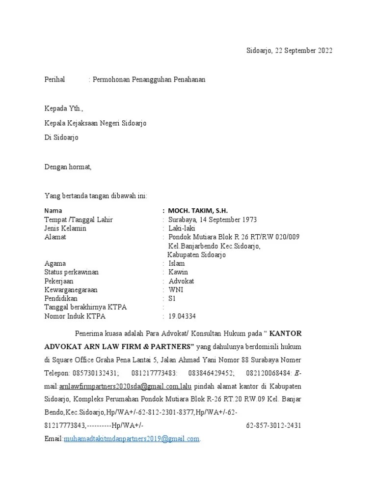 Surat Permohonan Penanguhan Penahanan | PDF