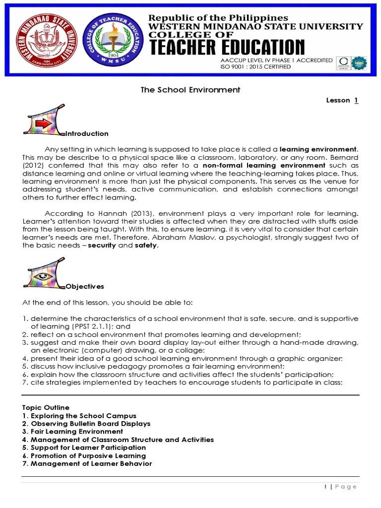 TOPIC 1-The School Environment | PDF | Learning | Psychology