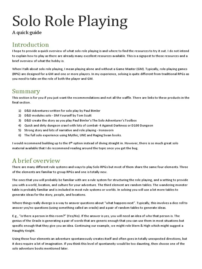 Solo Role Playing Guide | PDF | Role Playing Games | Dungeons & Dragons