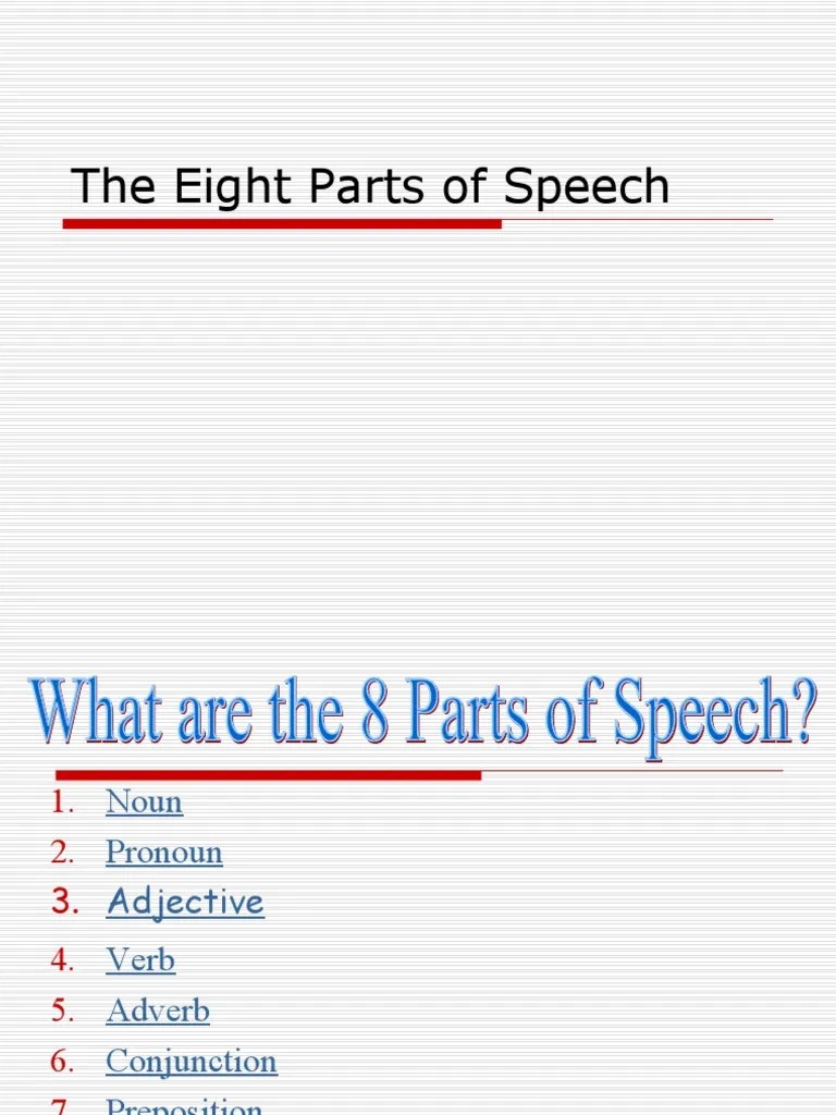 The Eight Parts Of Speech | PDF | Adverb | Verb