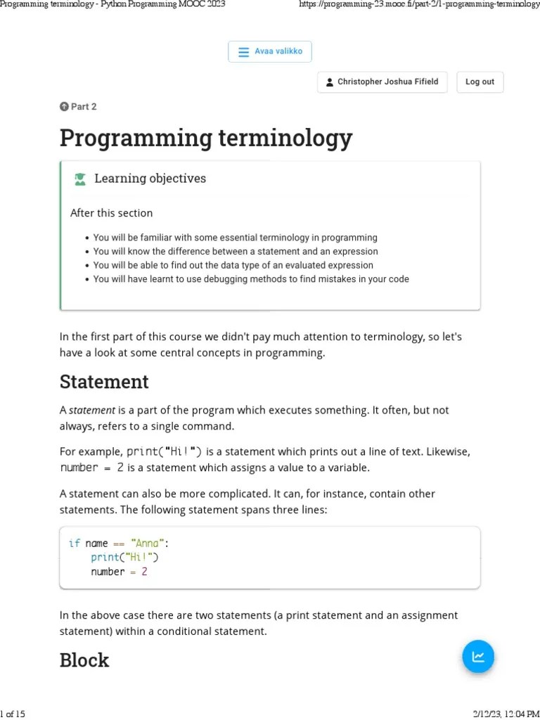 Programming Terminology - Python Programming MOOC 2023 | PDF ...