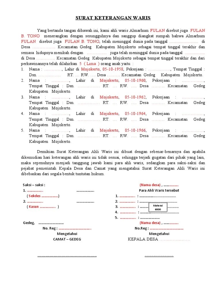 Surat Keterangan Waris | PDF