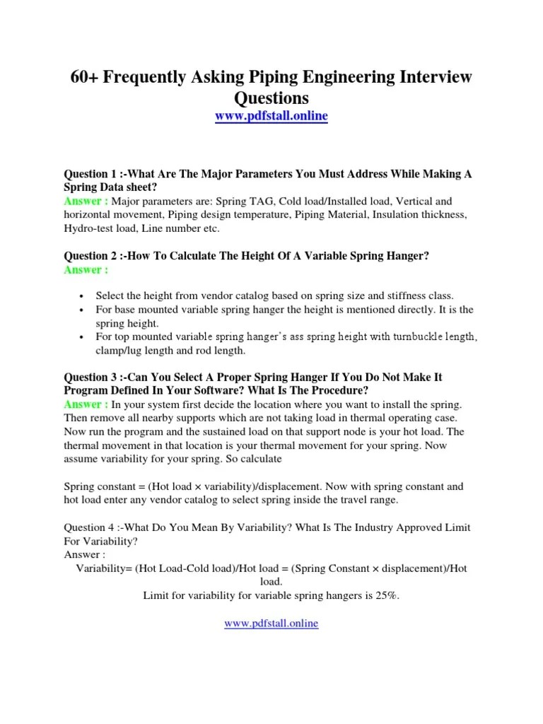 Frequently Asked Piping Engineering Interview Questions: Spring Hangers, Valve Selection, Piping ...
