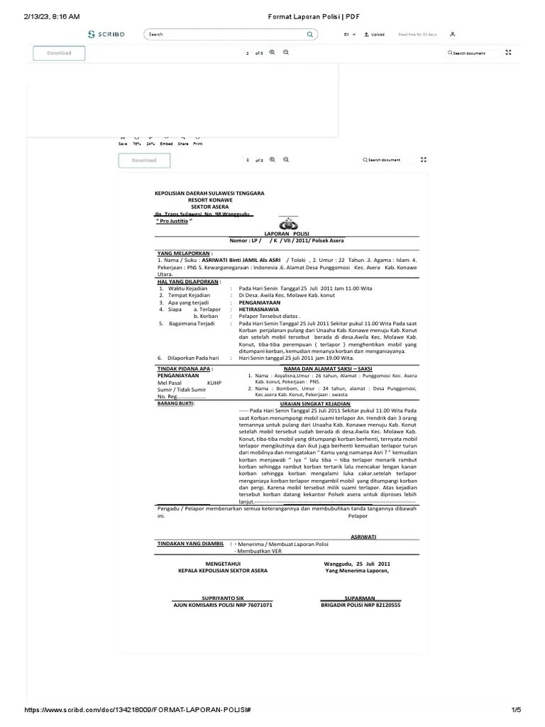 Format Laporan Polisi - PDF | PDF