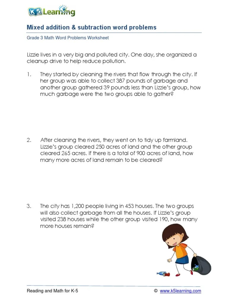 Grade 3 Mixed Addition Subtraction Word Problems A3 | PDF
