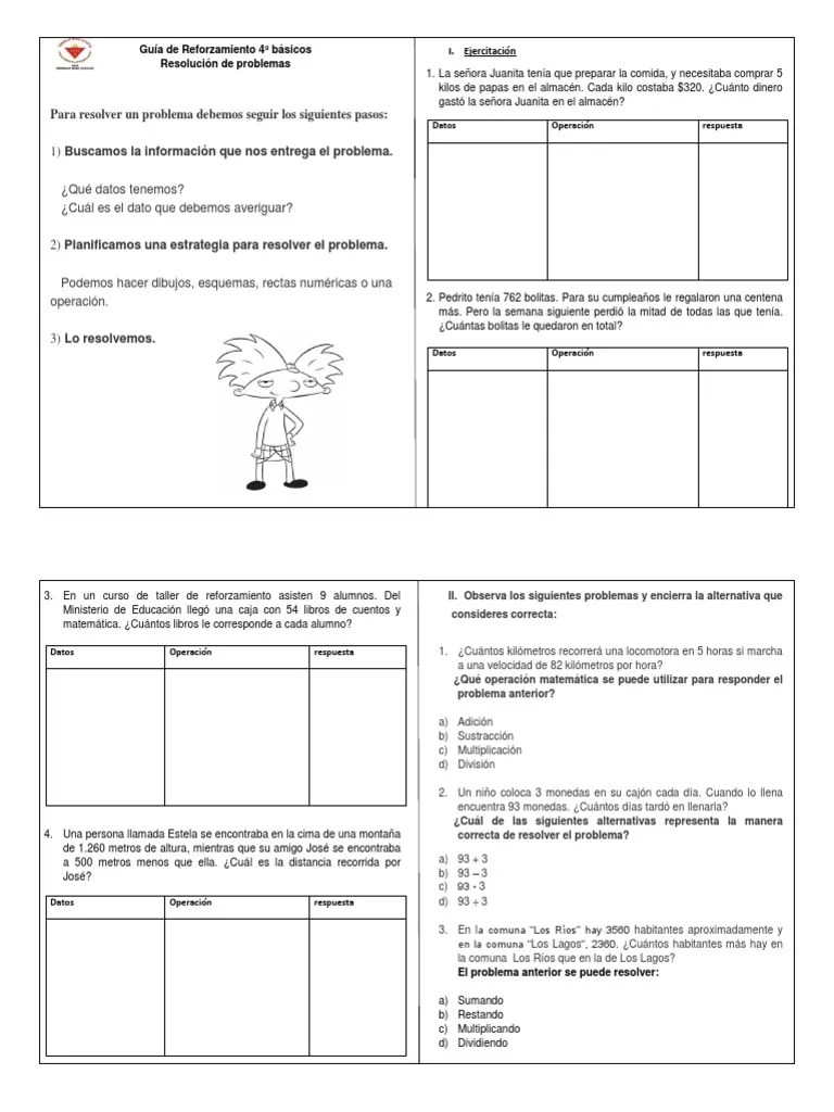 CUARTO AÑO BASICO MAT - 4bo - Guia-N°5-Resolucion-de-problemas | PDF