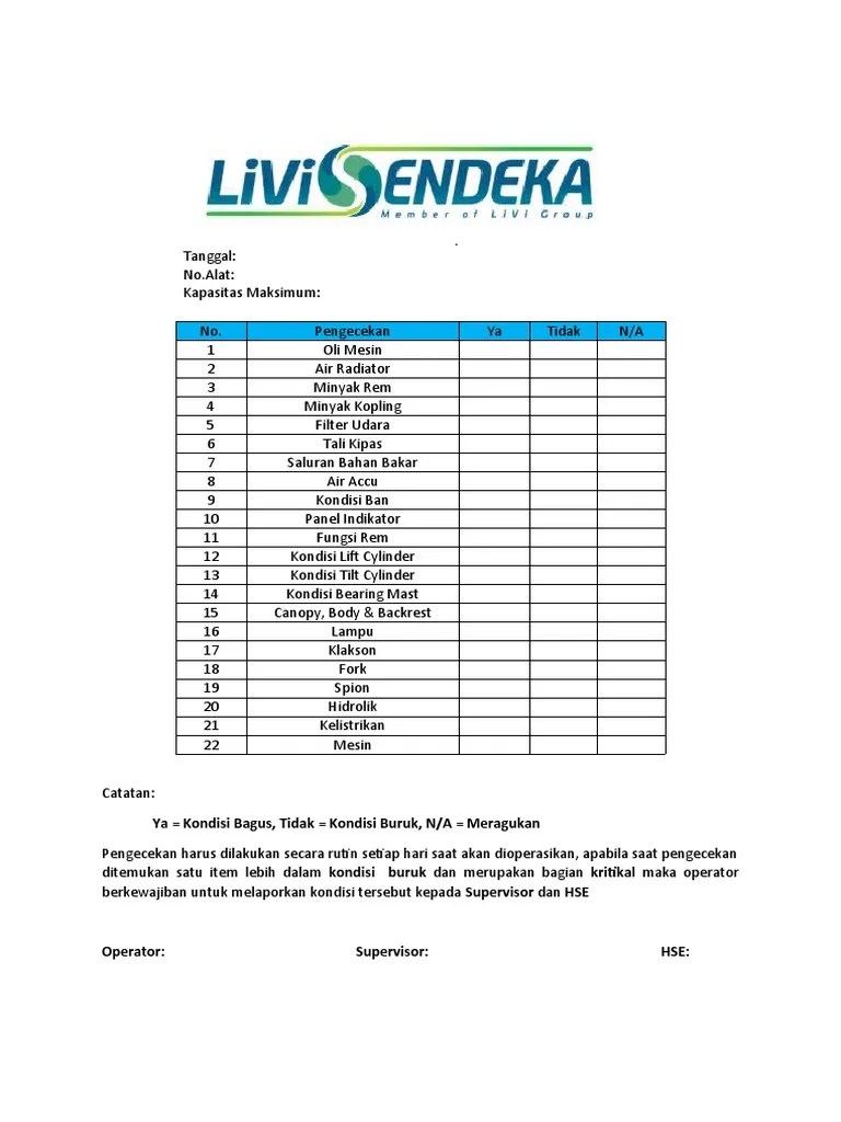 Forklift Daily Checklist | PDF