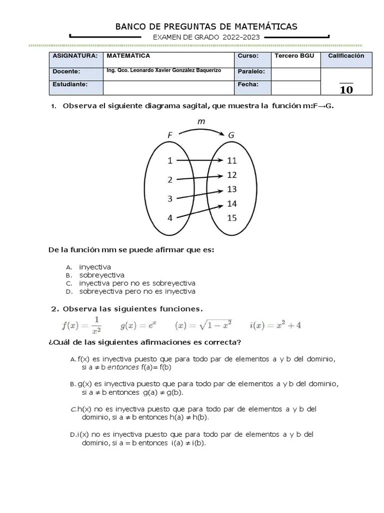 Banco De Preguntas De Matmatica EG - 3ero BGU - IPP | PDF | Logaritmo ...
