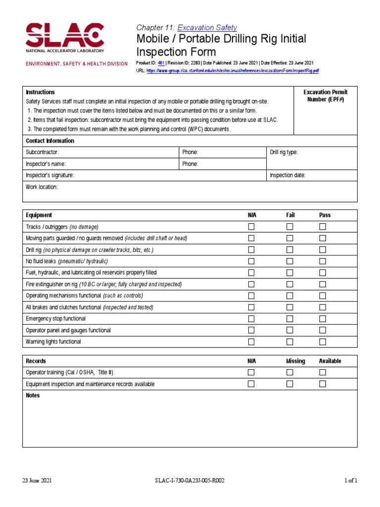 Mobile Drilling Rig Inspection Form: Ensuring Safety Through Initial Equipment Checks | PDF ...