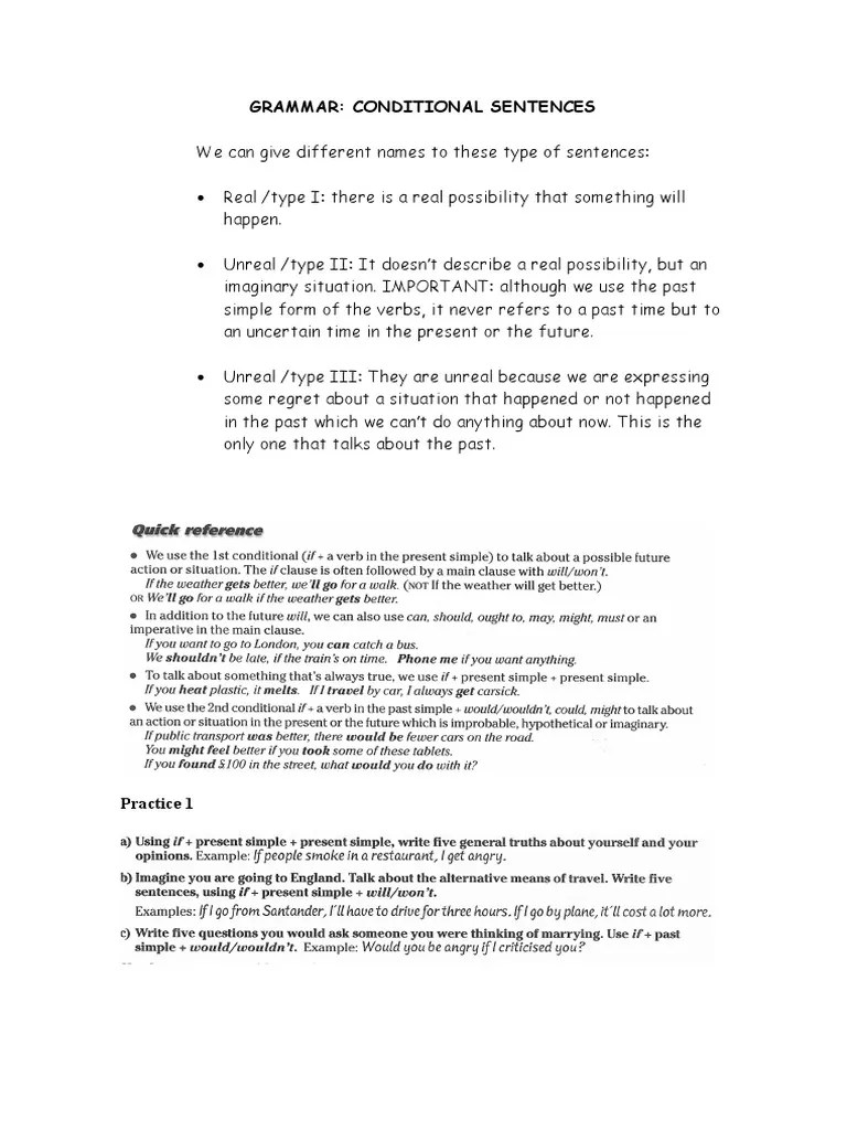 Conditional Sentences GRAMMAR And PRACTICE | PDF