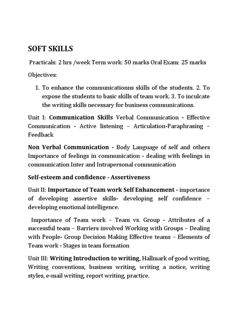 SOFT SKILLS Syllabus | PDF