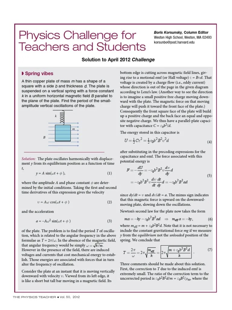 Physics Challenge Problem SHM Magnetism | PDF | Capacitance | Oscillation