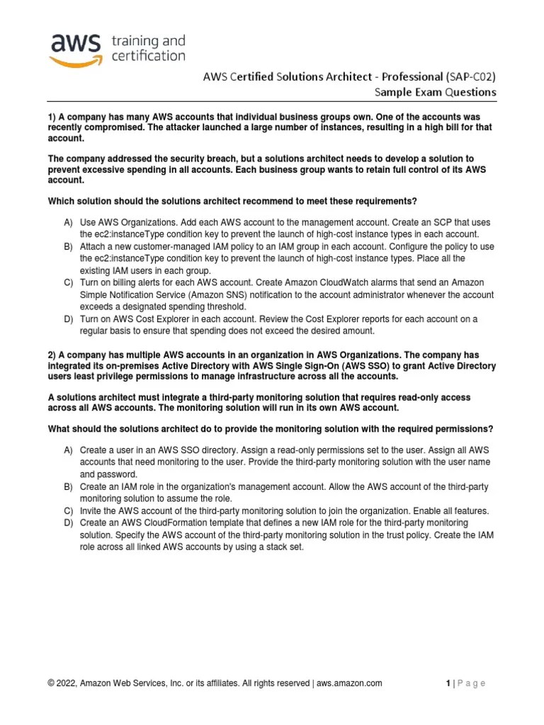 AWS Certified Solutions Architect Professional - Sample Questions | PDF | Amazon Web Services ...