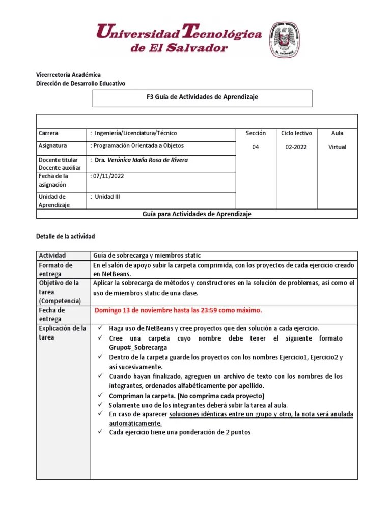 F 3 Guía Sobrecarga Y Staticos - 04 | PDF | Constructor (Programación ...