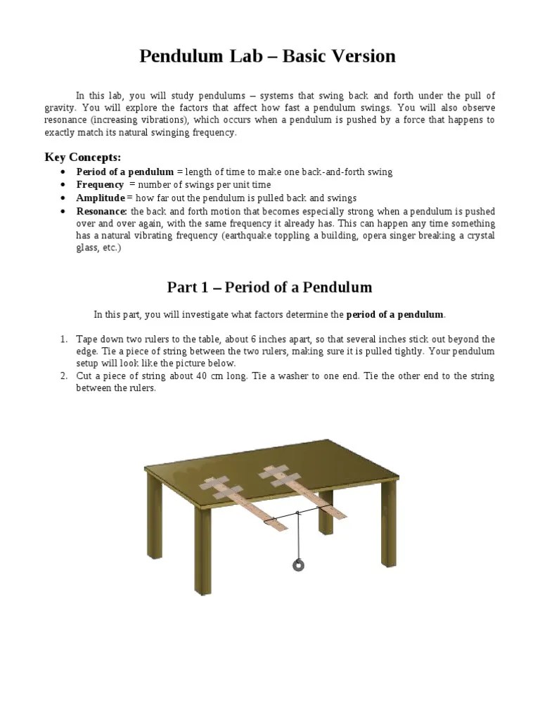 Pendulum Lab - Basic Version | PDF | Pendulum | Resonance