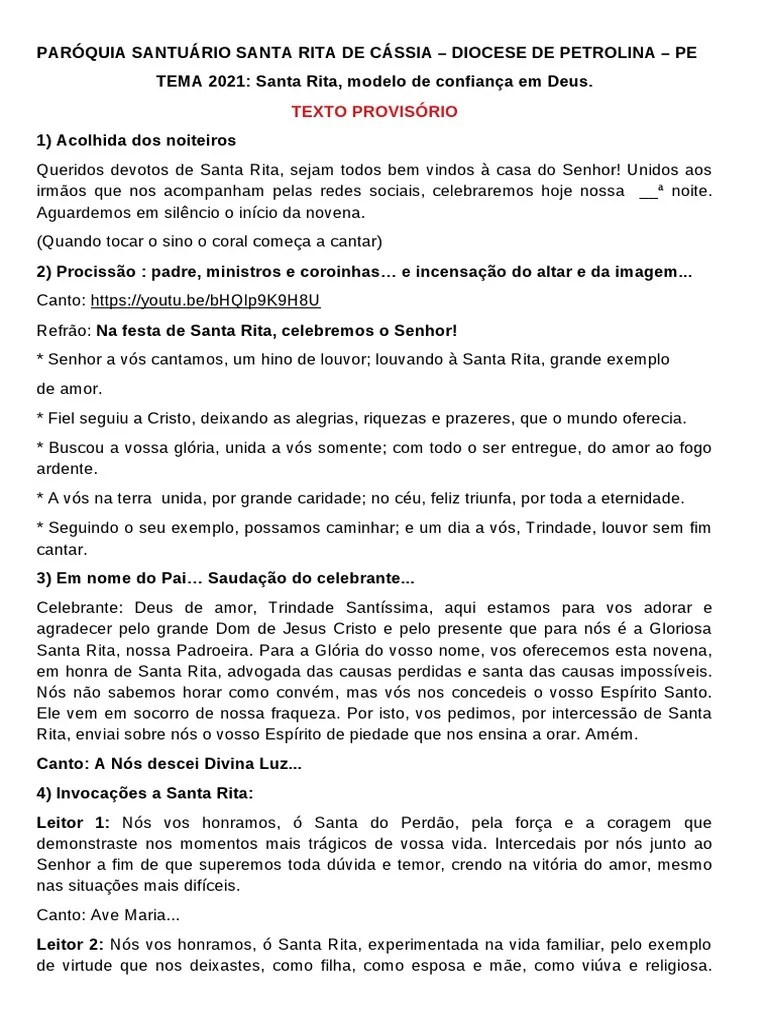 Novena Santa Rita Modelo Confiança | PDF | Santo | Oração