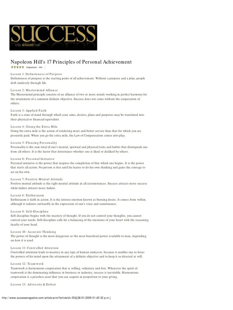 17 Principios Del Desarrollo Personal De Napoleon Hill | PDF | Thought | Napoleon Hill