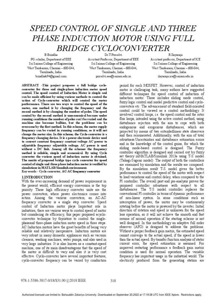 Speed Control Of Single And Three Phase Induction Motor Using Full Bridge Cycloconverter | PDF ...