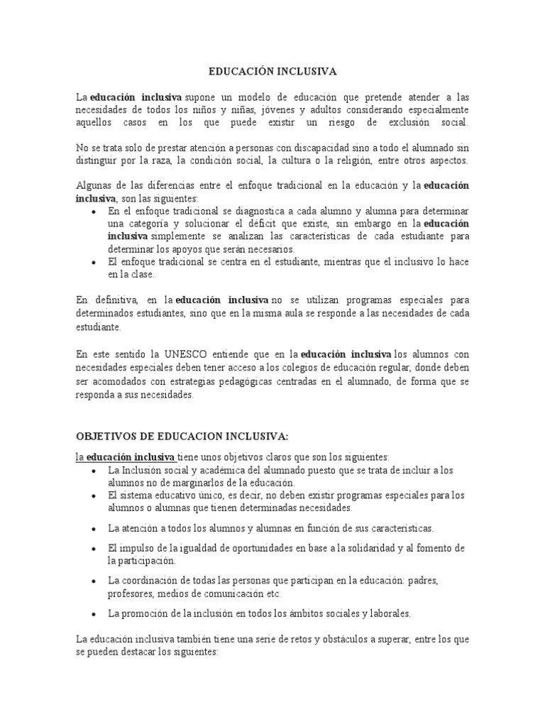 Educación Inclusiva | PDF | Inclusión (Educación) | Ciencia Cognitiva