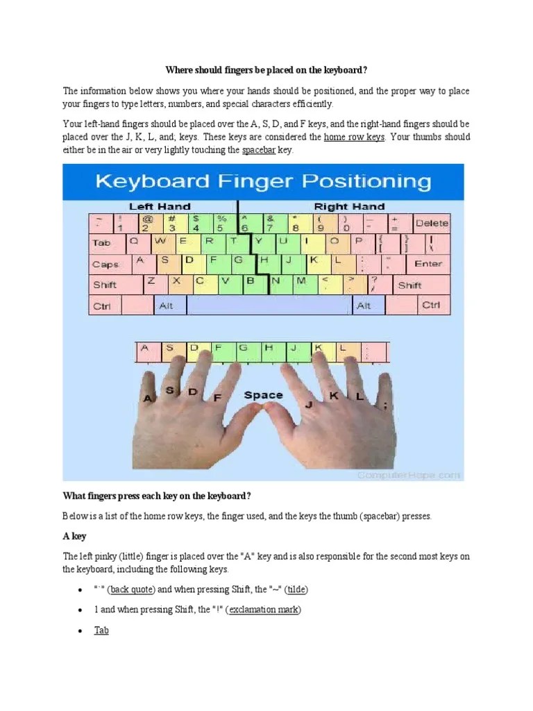 Where Should Fingers Be Placed On The Keyboard | PDF | Computer ...