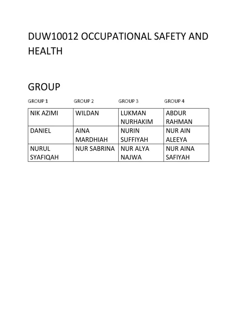 Duw10012 Occupational Safety And Health | PDF