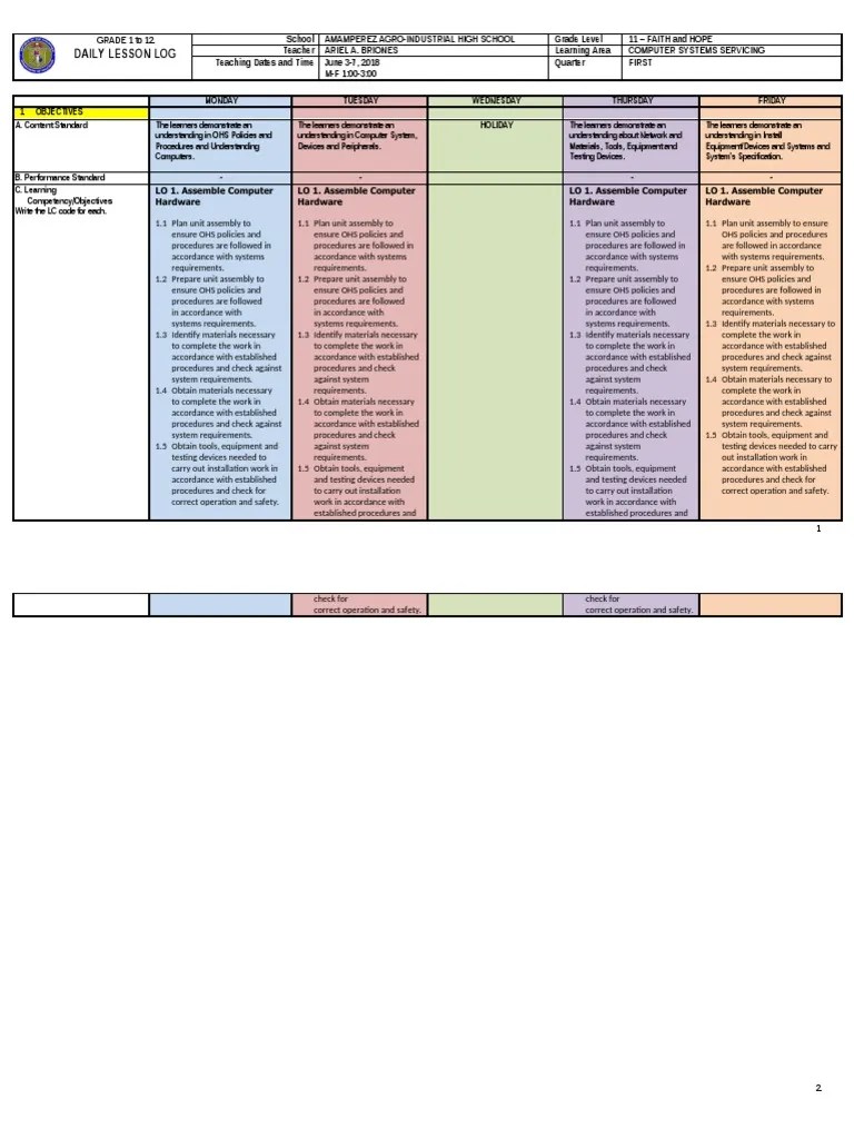 DLL Css Grade 11 1st Weekdocx PDF Free | PDF | Learning | Computer Network