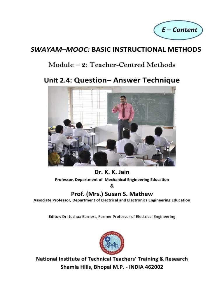 Unit 2.4 Question & Answer Technique | PDF | Lecture | Teachers