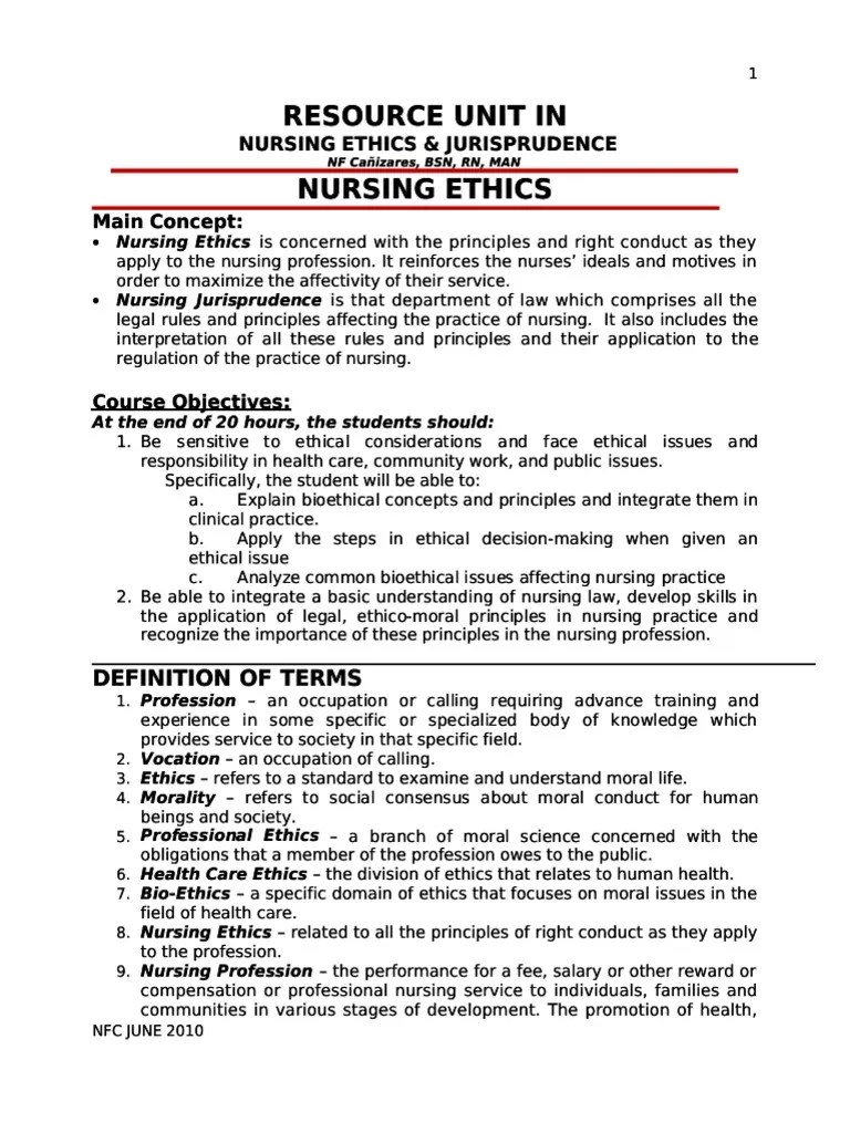 Nursing Ethics And Jurisprudence 1 | PDF | Defamation | Nursing